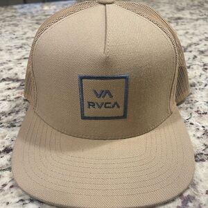 RVCA Beige Trucker Hat with Blue Logo